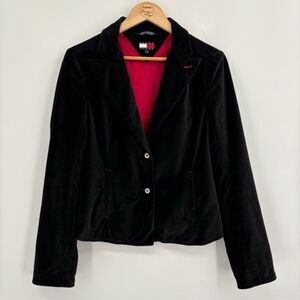 Vintage Tommy Hilfiger Y2K Black Velvet Blazer Jacket Sz Large, office business